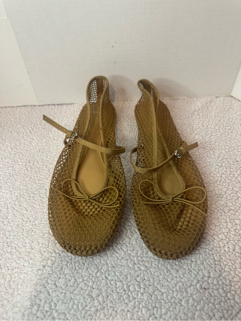 NEW MANGO MNG NUDE BUCKLE STRAP MESH BALLERINA BALLET FLATS SZ 41  US SZ 10